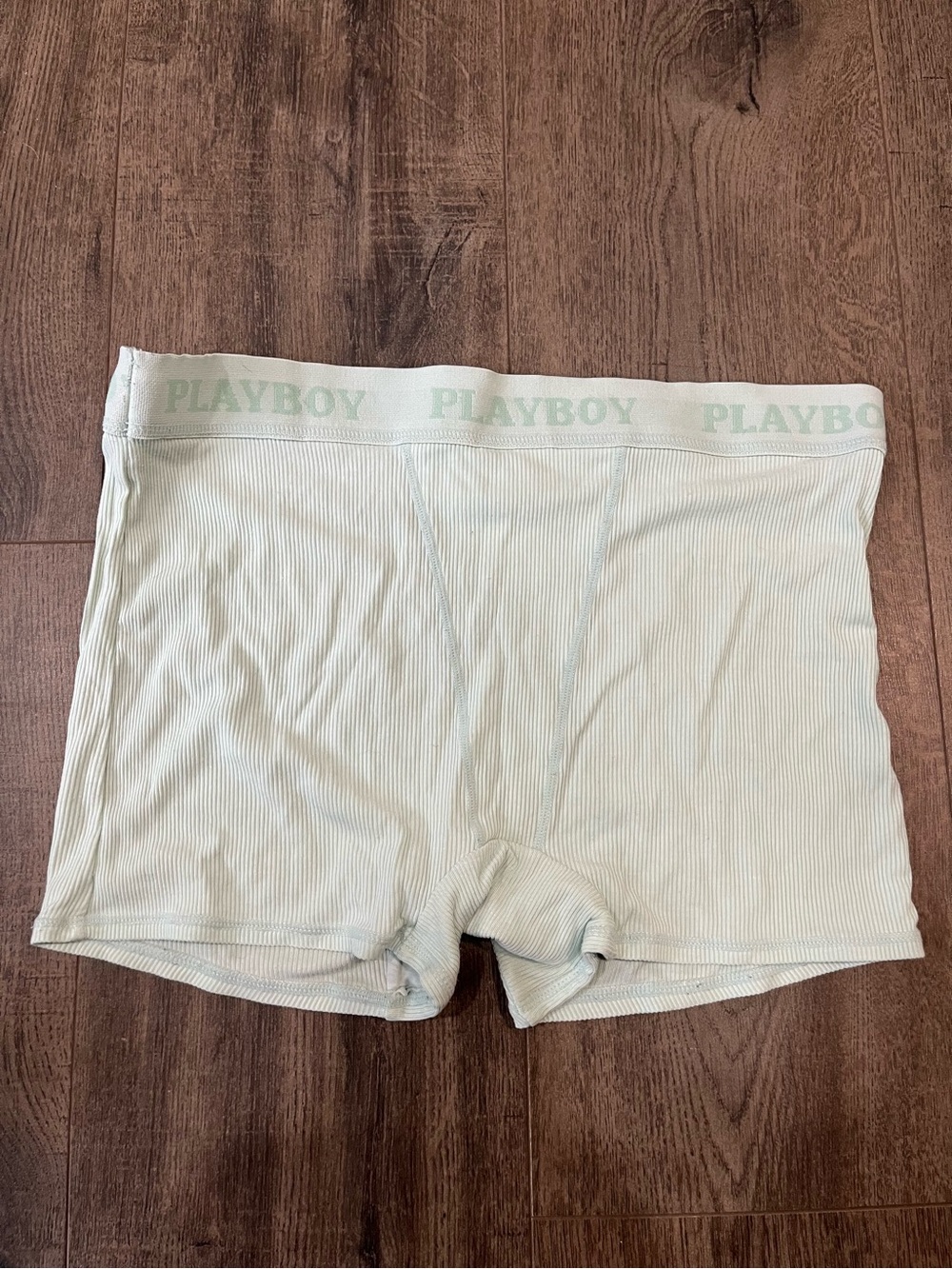 Playboy Woman’s Ribbed Boxer Brief Shorts in Light Mint